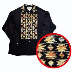 VTG Bellows Brut Le Garage France Mens Embroidered Shirt Size M Tribal